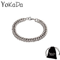 YOKADA ทอคู่เหล็กไทเทเนียมสร้อยข้อมือคิวบาปัดเงาสำหรับผู้ชายเครื่องประดับแฟชั่นฮิปฮอป