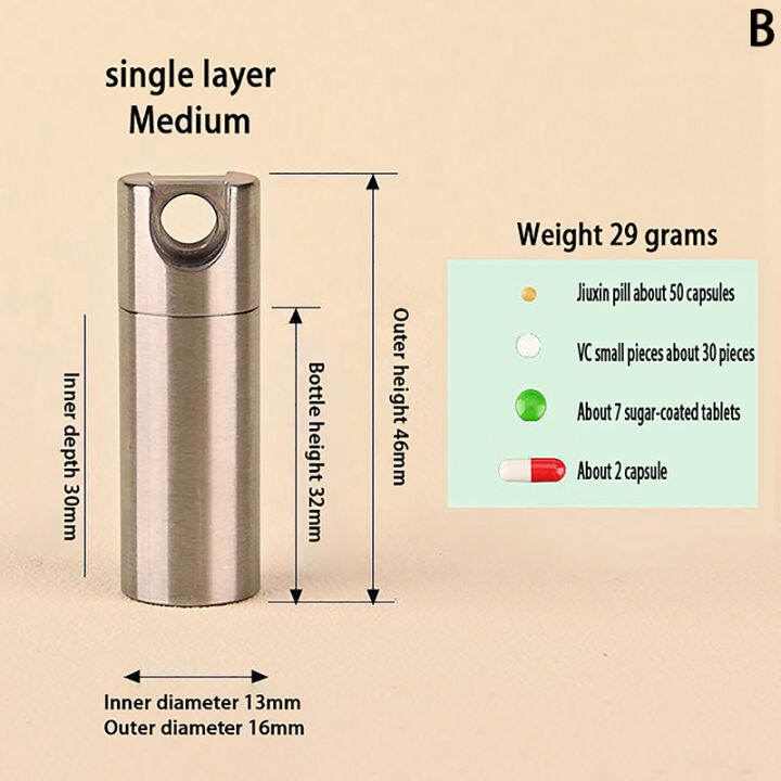 hiking-fun-กล่องยาสแตนเลสสตีลปิดผนึกกันน้ำขนาดเล็ก1ชิ้นกล่องยาพกพาสำหรับตั้งแคมป์ก่อนเดินทางกลางแจ้ง