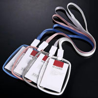 5 pcslot High Quality Acrylic Transparent Badge Holder With Lanyard Vertical Style Drop Resistance Can Put Two IC Card