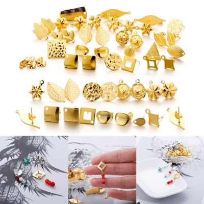 10pcs Stainless Steel Geometric Round Earring Stud Golden Earrings Base With Earring Plug Connectors For DIY Jewelry Making