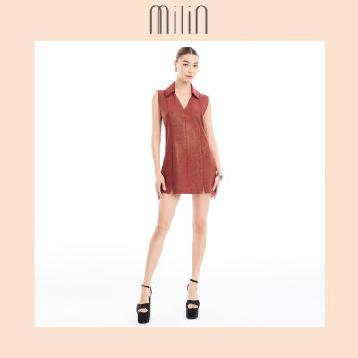 [MILIN] Point collar V-neck mini dress เดรสสั้นคอวีพร้อมปกเสื้อสามารถใส่แบบสวมหัวได้ / Promote Dress