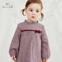 DBM14517-2 dave bella autumn baby girls fashion bow plaid dress with a small bag party dress kids infant lolita 2pcs clothes