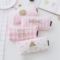 Pink mesh Pencil Case Canvas Pen Box Cute creative School cartoon pencil case