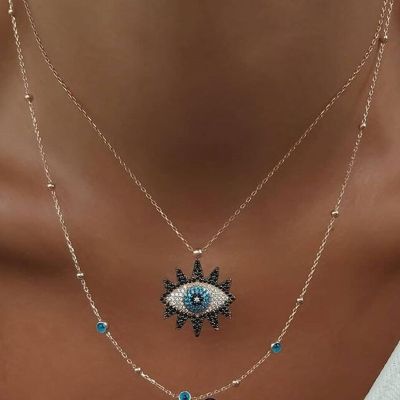 Vintage Fashion Evil Eye Necklace Pendant Clavicle Chain Statement Long Necklace Women Accessory Collares De Moda Bijoux Femme Headbands