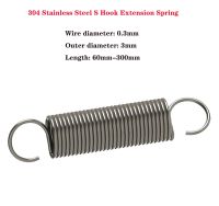 S Hook Extension Spring Wire Dia 0.3mm 304 Stainless Steel Cylindroid Helical Pullback Tension Coil Spring Length 60 300mm