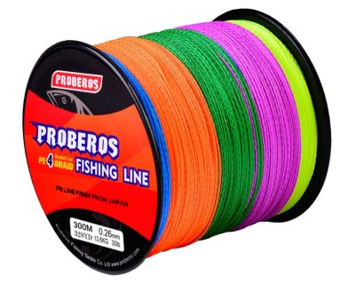 สายพีอี ถัก 4 สลับสี ยี่ห้อ PROBEROS ยาว300ม.เหนียว นุ่ม ลื่น ทน