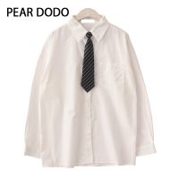 PEAR DODO เสื้อเชิ้ตแขนยาวสำหรับผู้หญิง,เสื้อเชิ้ตสไตล์มหาลัยเกาหลีลายขวาง JK