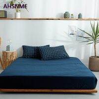 AHSNME Navy blue 100 Cotton sheets Super Soft parure de lit Cool Summer Simple Water Fitted Sheet 100120135150200180200cm