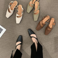 Closed Toe Flats Shoes Women Sandals 2022 Ladies Summer Mules Vintage Soft Rubber Soles Beige Sandals Women Low Heels