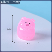 Oliver Timmy เครื่องประดับหมูสีชมพูน่ารักฟลูออเรสเซนต์ขนาดเล็กวัตถุจำลองขนาดเล็กสัตว์เล็กๆหัตถกรรมเรซิ่นตกแต่งบ้านตุ๊กตา