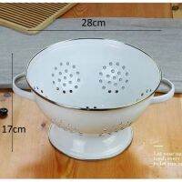 ผงเคลือบ Enameled Colander ผักเครื่องกรองผลไม้ตะกร้าสำหรับห้องทานอาหารในครัว