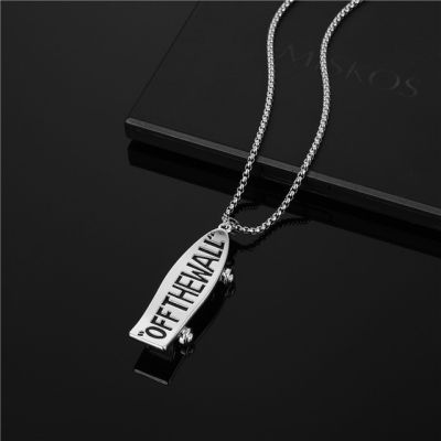 JDY6H OFF THE WALL Slogan Skateboard Pendant Necklace Ladies Men Stainless Steel Pendant Necklace Punk Jewelry Wholesale