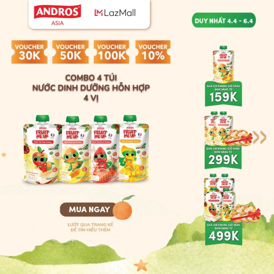 Combo 4 túi nước dinh dưỡng hỗn hợp 4 vị- nước ép trái cây tự nhiên - ảnh sản phẩm 1