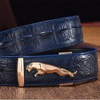 Mens Leather Belt Smooth Buckle Crocodile Pattern Strap Male Jaguar Headboard Korean Business Casual Trouser Belt Belts
