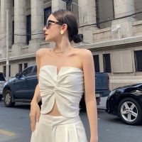 Genuine Uniqlo High-end Street hot girl one-shoulder kink design backless tube top for women summer ins slim fit midriff-baring outer vest