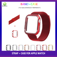 BassPal ชุดเคสเพชรแบบ2-In-1 + สายคล้องแบบมิลานสำหรับสายคาด Apple Watch อัลตร้า49มม. 44มม. 42มม. 40มม. 38มม. สำหรับ I Watch Series 8 7 41มม. 45มม. 6 /Se สร้อยข้อมือสแตนเลส Milanese Loop/5/4/3/2/1