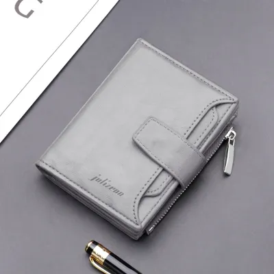 Retro Mens Wallet Short Soft Leather Multilayer PU Card Holder with Zipper Buckle Vertical Ladies Coin Purse