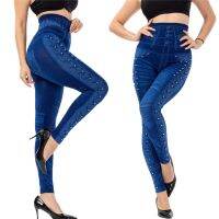 【CW】 30  Leggings Imitation Cowboy Size Leggins Bead Elasticity Cropped Pants лоссины для фитнеса