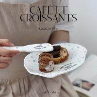 จานเล็ก〃café et croissants 〃จานขนม จานปั้น จานเกาหลี