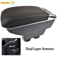 Dual Layer Center คอนโซลกล่องเก็บสำหรับ Nissan VERSA TIIDA LATIO 2007-2011 Faux หนัง Armrest Arm สนับสนุน2008 2009 2010