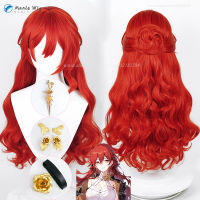 เกม Honkai Star Rail Himeko คอสเพลย์66ซม. สีแดง Cruly Himeko Wigs Porps ทนความร้อนผู้หญิงสังเคราะห์อะนิเมะคอสเพลย์วิกผมหมวก