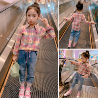 Girl Spring Autumn Check Shirt Childrens Cotton Long Sleeve Plaid Button Tops WEmbroidery Kids Clothing Child Clothes For Girl