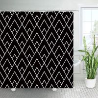 Creative Geometric Shower Curtains Diamond White Line Black Bath Curtain Modern Simple Nordic Home Bathroom Decor Set with Hooks