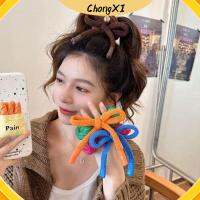 CHONGXI ถักนิตติ้ง ห่วงรัดผม ผ้าขนสัตว์ขนแกะ สีสันสดใส อุปกรณ์เสริมผม วินเทจ อีลาสติก วงกลมลำไส้ขนาดใหญ่ สำหรับผู้หญิง