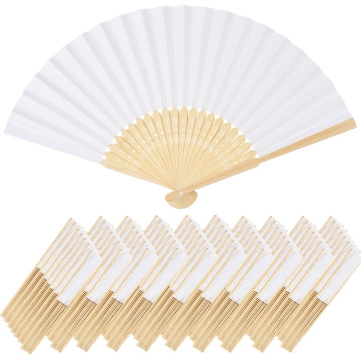 พัดลมกระดาษพับได้สีขาว10-20-30ชิ้นแบบพกพาพัดลมไม้ไผ่จีนของขวัญแต่งงานสำหรับแขกงานเลี้ยงวันเกิดภาพวาดเด็ก