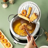 KEMORELA 2024ซม. หม้อทอดพร้อมเครื่องวัดอุณหภูมิสแตนเลสครัว Tempura Fryer Pan น้ำมันประหยัด French Fries กระทะ