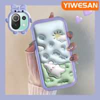 YIWESAN เคสสำหรับ Xiaomi 11 Lite 5G 11 Lite 5G Ne เคสการ์ตูน3D กระต่ายดอกไม้สีสันสดใสนิ่มสำหรับเลนส์กันกระแทกแบบใสเคสมือถือป้องกันซิลิโคนเรียบง่ายฝาครอบความคิดสร้างสรรค์โปร่งใส