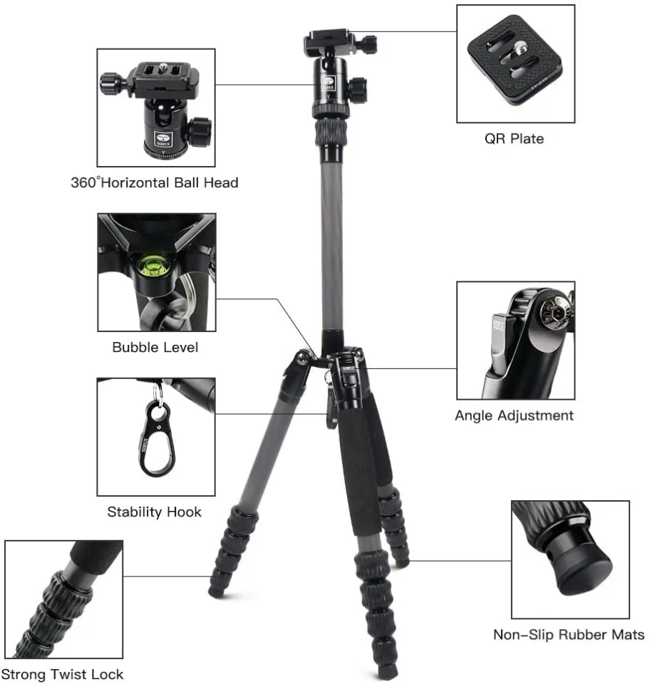 SIRUI Carbon Fiber Travel 5C Tripod 54.3 inches Lightweight