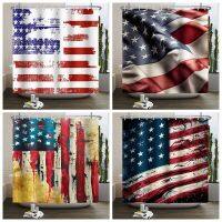 American Flag Bath Curtain ตกแต่งห้องอเมริกัน 4 กรกฎาคม Independence Day ห้องน้ำผ้าม่านกันน้ำ Waith Hook