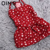 OIMG Summer Thin Small Dog Dress Schnauzer Teddy Breathable Comfortable Pet Cat Skirt Red Heart Print Puppy Clothes Daily Attire Dresses