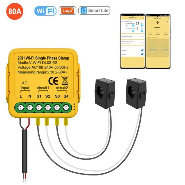 Tuya WiFi Power Meter Monitor 2CH RealTime Energy Current Monitor