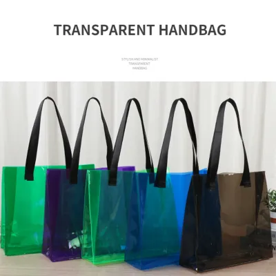Waterproof Shopping Bag Storage Basket Foldable Tote Bag Top Handle Handbag Transparent Tote Bag PVC Shopping Bag
