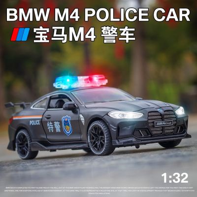 1:32 BMW M4 Police Car High simulation Pull Back Sound Light Diecast Model CAR Toys Collection kids Gifts