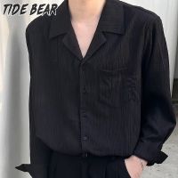 TIDE BEAR เสื้อแขนยาวชายเสื้อปกสีทึบเด็กชายเสื้อแขนยาวหลวมชุดลำลองย้อนยุค