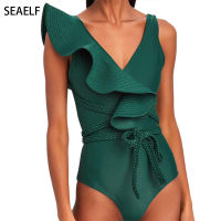 Luxury Designer Bathing Suit Womens Swimsuit Rufflle Dark Green Female Retro Beachwear Tummy Control Swimwear Summer