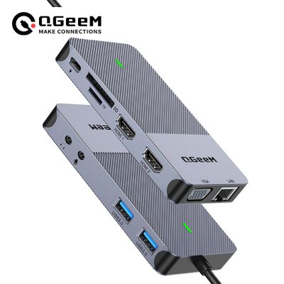QGeeM ฮับ USB 3.0แท่นวางมือถือตัวแยกอะแดปเตอร์สองชั้น VGA USB HDMI สำหรับ Xiaomi USB สำหรับแล็บท๊อป C ฮับอุปกรณ์เสริมสำหรับ PC Feona