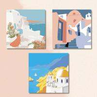 {KUT Department Store} Santorini-ระบายสีตามตัวเลข (20X20ซม.) ชุดเครื่องมือพร้อมกรอบไม้และตะขอแขวนฟรี