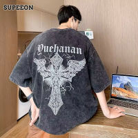 SUPEEON丨เสื้อยืดพิมพ์ลายคอกลมสำหรับผู้ชาย,ใหม่เสื้อครึ่งแขนระบายอากาศทรงหลวม