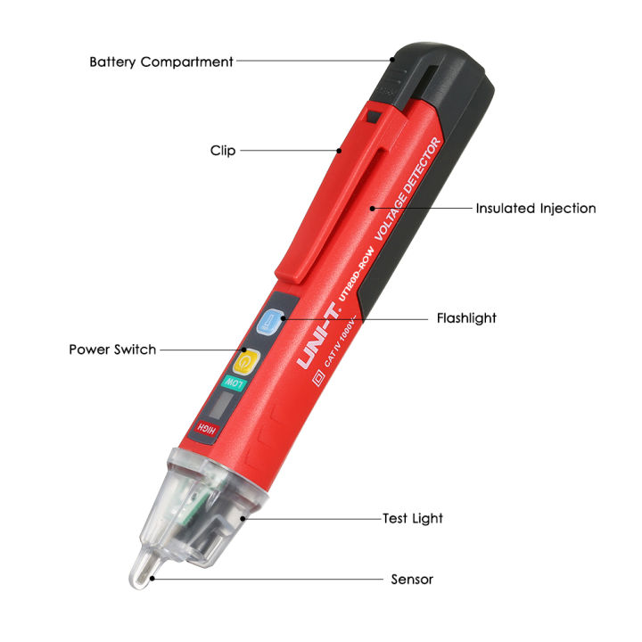 kkmoon-ปากกาวัดแรงดันไฟฟ้าขนาดพกพา-อุปกรณ์ตรวจวัดแรงดันไฟ-ac-แบบไม่ต้องสัมผัสในรูปแบบปากกาแจ้งเตือนด้วยเสียงและไฟฉาย-led-ปี-uni-t-ไขควงเช็คไฟ-แท้