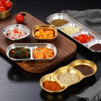 [COD] 304 stainless steel Korean flavor dish three-grid barbecue tableware dipping commercial hot seasoning multi-grid sauce