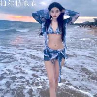 Swimsuit womens new European and American style super fairy cover the meat and look thin split hot girl anti-sun printed sexy bikini four-piece set