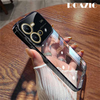 ROAZIC ที่มี V25เคสสำหรับ VIVO ฟิล์มเลนส์5G/V25e เคสใส่โทรศัพท์ Electroplated มุมมองขนาดใหญ่ TPU เนื้อนิ่มโปร่งใส C01-2ฝาหลังบางเฉียบกันกระแทก