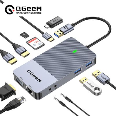 QGeeM แท่นวางมือถือ USB Hub 3.0 Dual HDMI อะแดปเตอร์ VGA USB แยกสำหรับ Xiaomi แล็ปท็อป USB3.0ฮับอุปกรณ์เสริมสำหรับ PC Feona