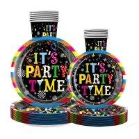 8 Guests Birthday Party Disposable Paper Tableware birthday Its Party Time Plates Cups Napkins Happy Birthday Party Supplies