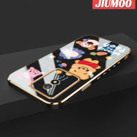 JIUMOO เคสสำหรับ Vivo Y02 Y11 Y02A 2023เคสลายการ์ตูนยิ้มสัตว์ใหม่กรอบสี่เหลี่ยมพื้นผิวชุบซิลิก้าเจลกันกระแทกเคสมือถือฝาครอบป้องกันเลนส์กล้องถ่ายรูปทั้งหมด