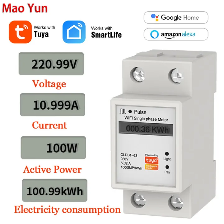 Single Phase Din Rail Wifi Smart Energy Meter Power Consumption Kwh ...